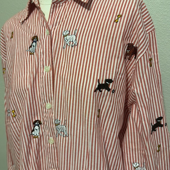 Teddi Vintage Striped Button Up Shirt With Doggy’s Lovers Embroidery - Picture 4 of 7